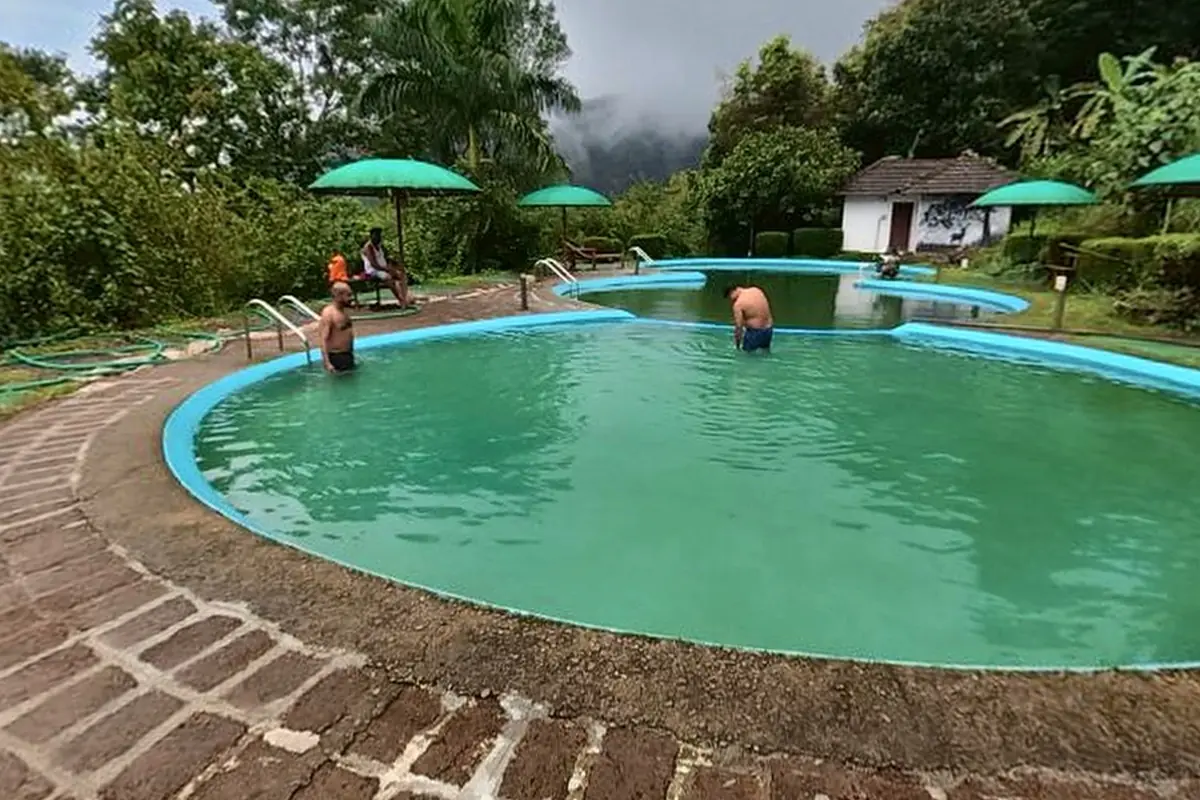 The pool terrace on a clear day